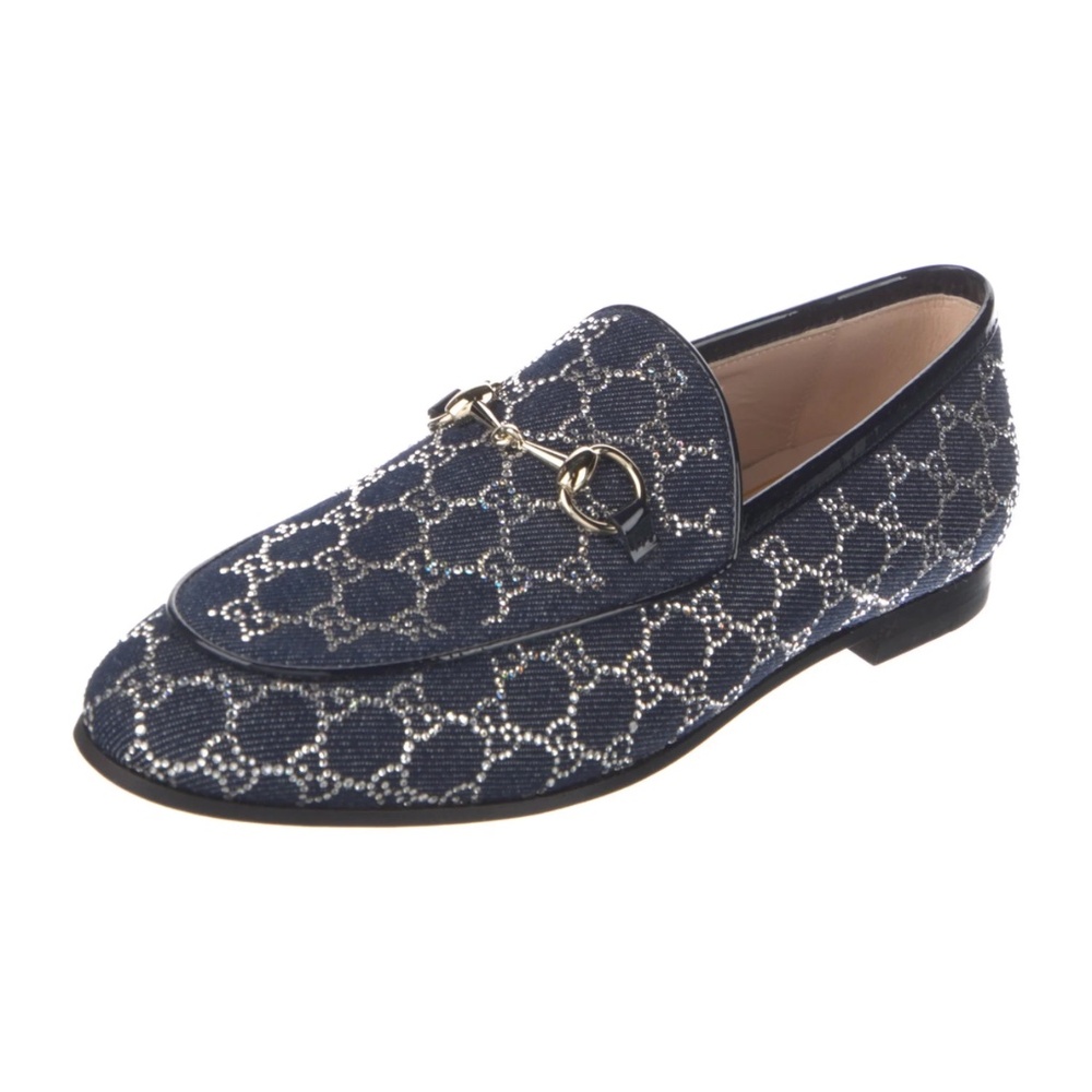 GUCCI Jordaan Loafer Canadian Denim w/ GG Sparkling Crystals Size 8 NIB 836047 - Picture 2 of 12